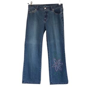 Lilly Pulitzer Denim Straight Legs Jeans Size 6 With Rhinestone Flower Bling